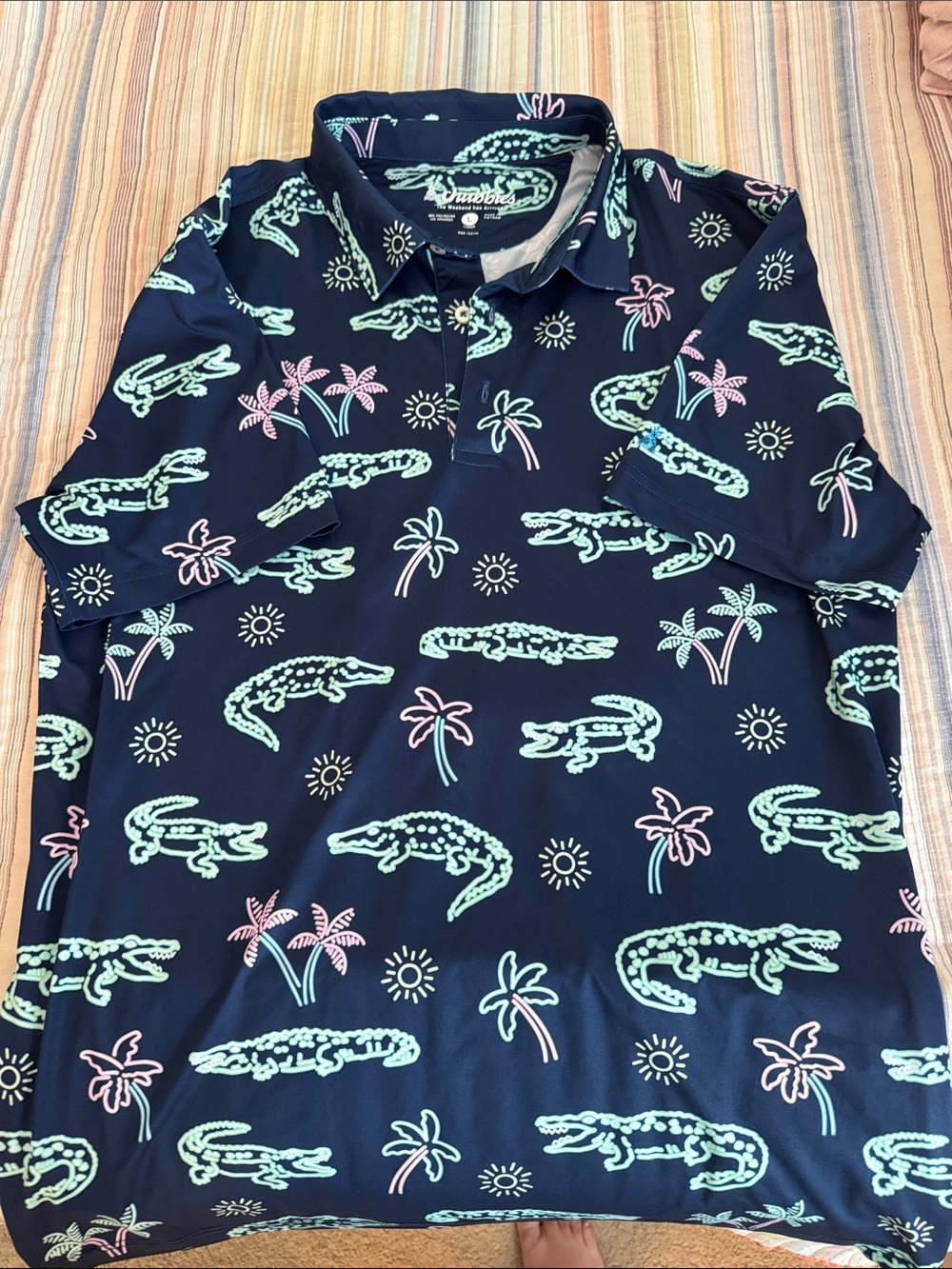 chubbies Navy Polo with Mint Green Alligator & Light Pink Palm Print Size L